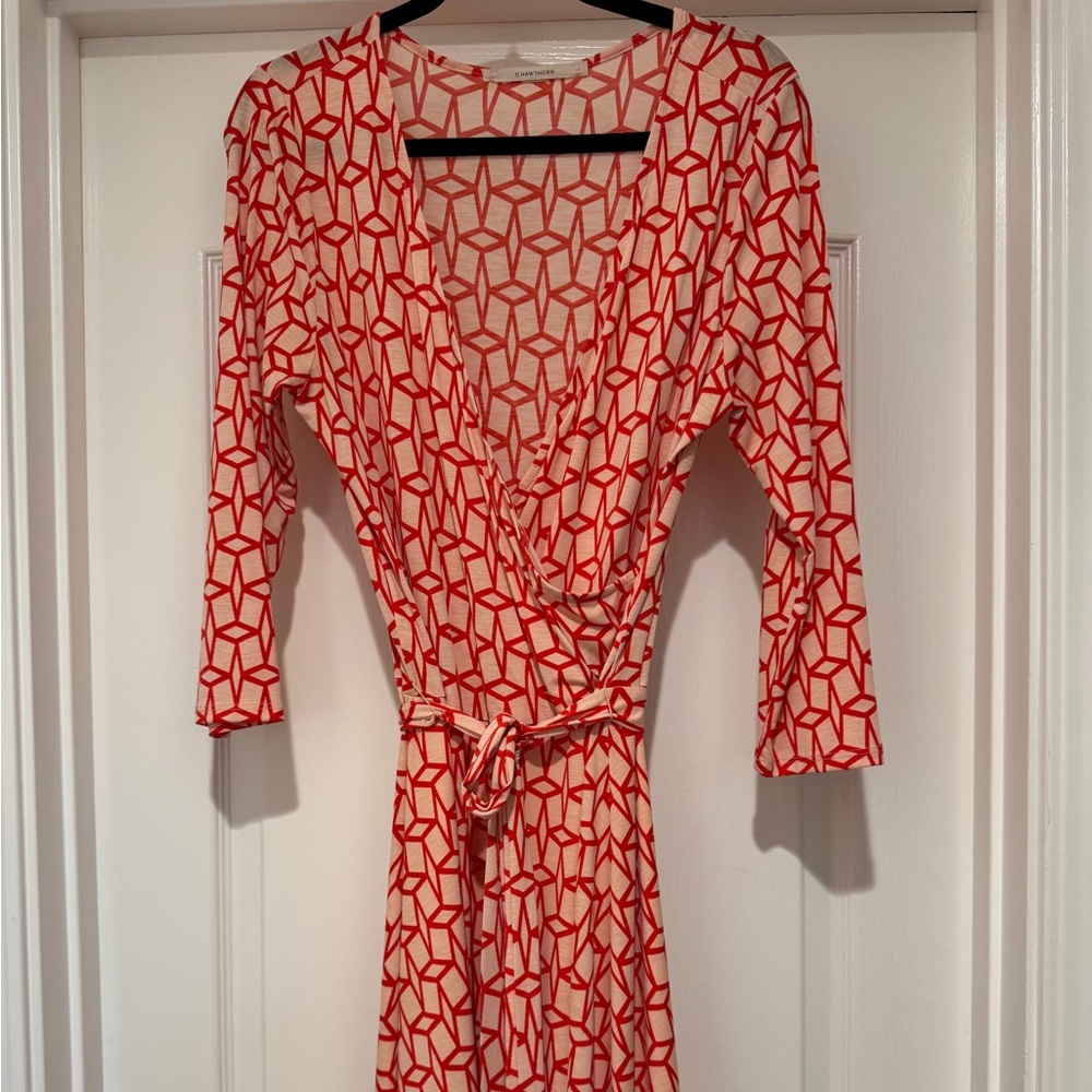 41 Hawthorn Red Geometric Wrap Dress
